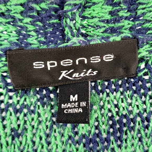 Spense Knits Green & Blue Long-sleeve Open Front Pockets Cardigan Women’s Sz M - Picture 5 of 7